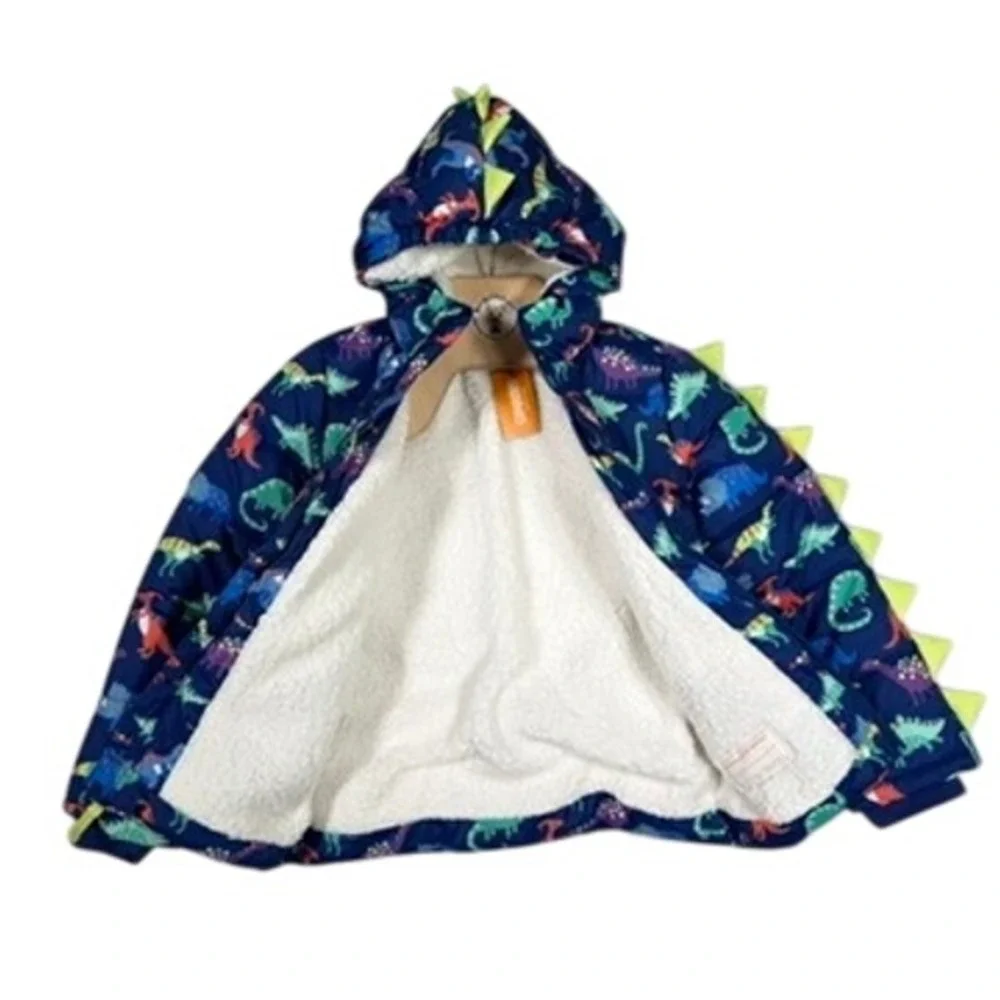 Gymboree Boys Size 10 Dino Friends Puffer Jacket Navy Sherpa 3D Spikes NWT